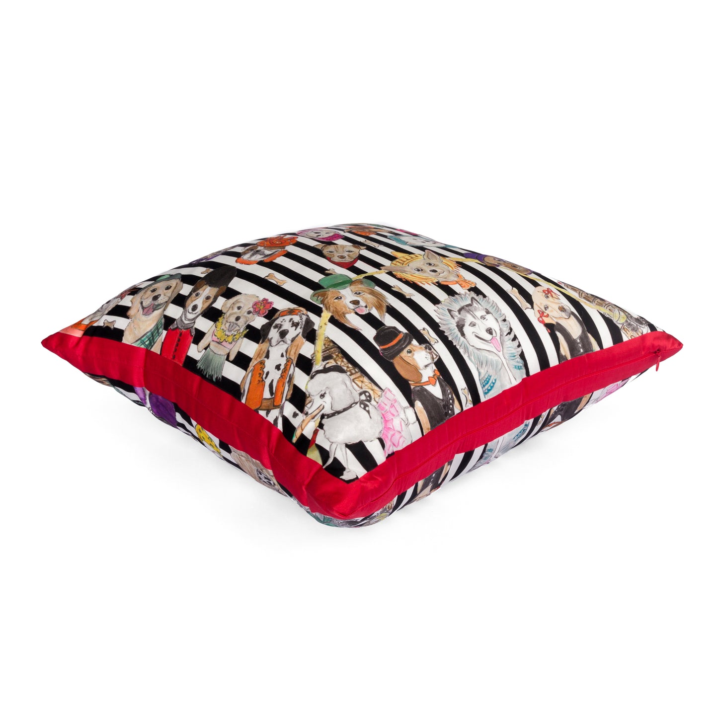 Striped Dog Pattern Silk Decorative Pillow