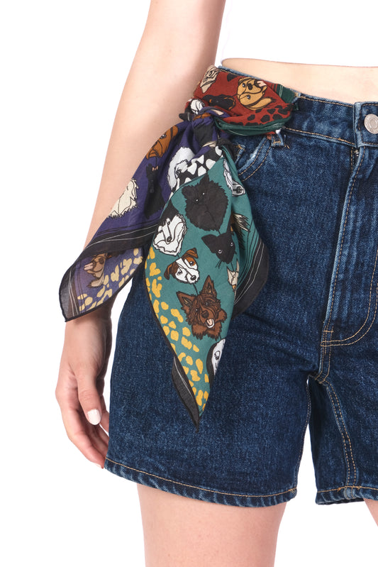 Green and Purple Dog Pattern Cotton Scarf