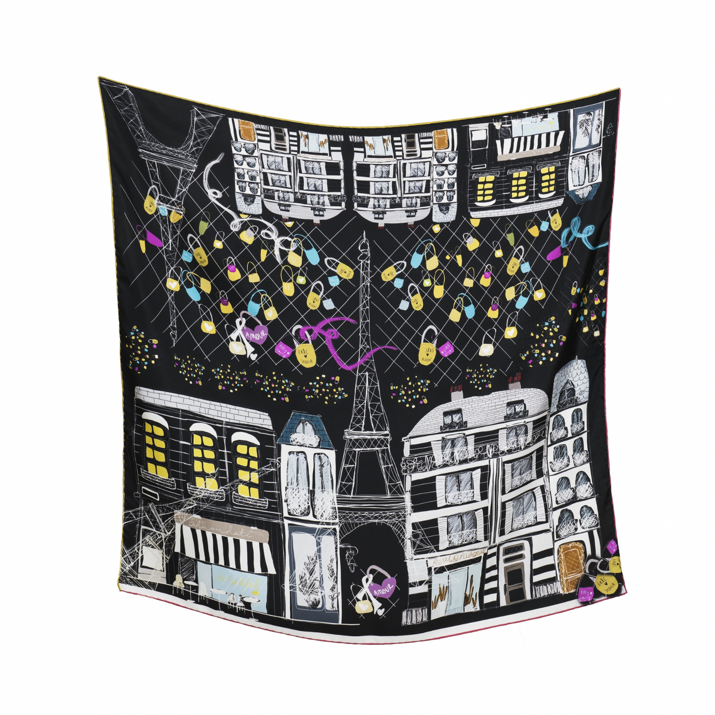 Paris Love Lock Bridge Siyah İpek Fular